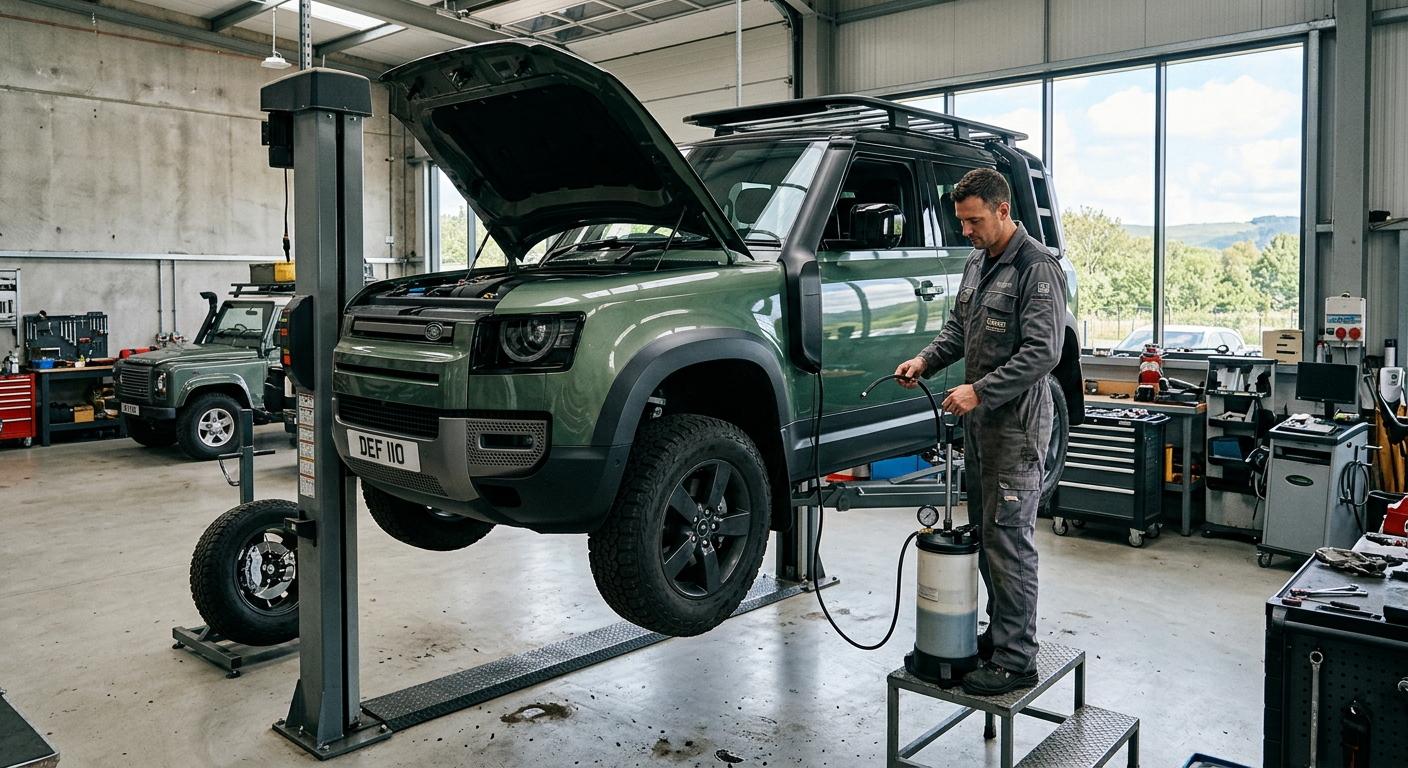 Bleeding the brake-by-wire system on a Land Rover Defender L663 during an 18-inch wheel conversion from www.defender-accessories.com