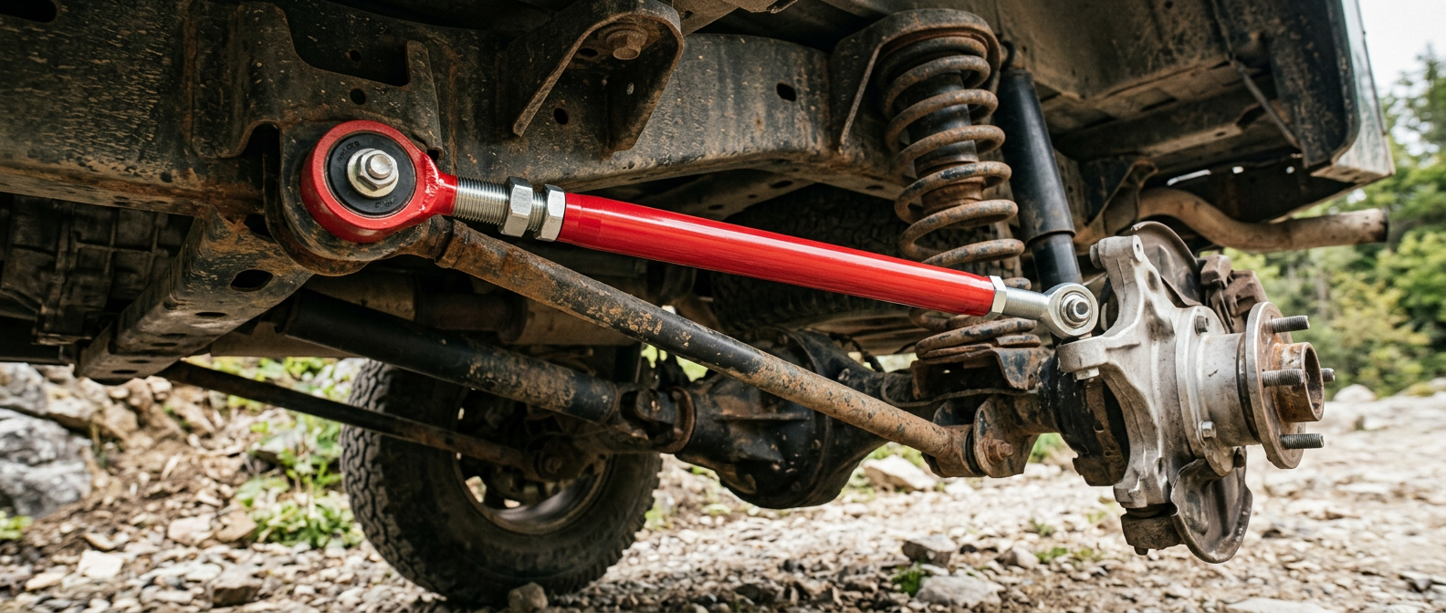 Adjustable rear upper control arms on an L663 Defender from www.defender-accessories.com