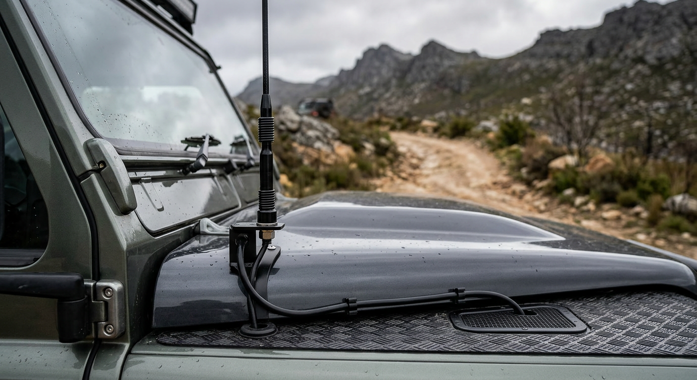L663 Defender bonnet hinge antenna mounting bracket shown on www.defender-accessories.com