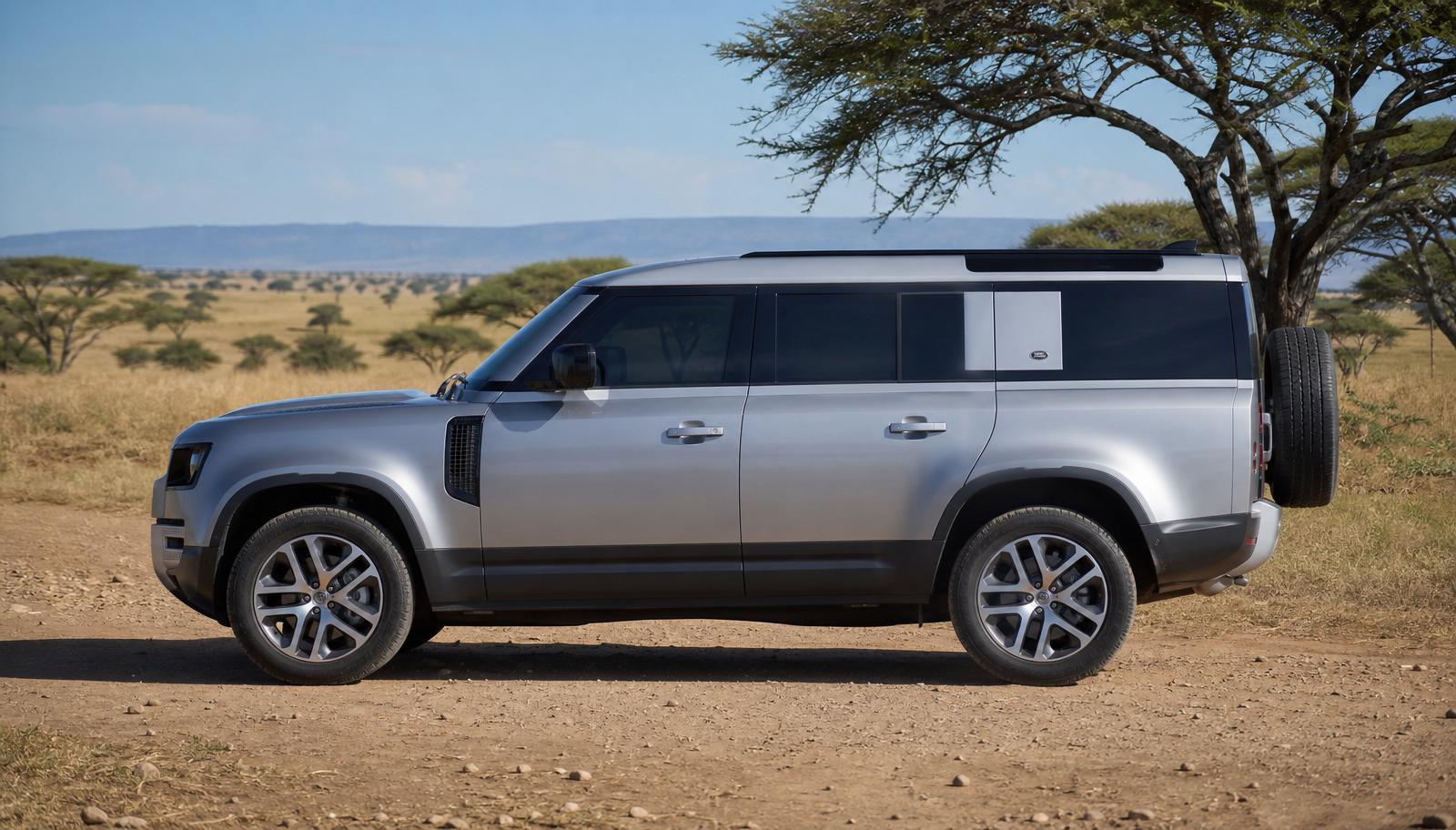 Silver Land Rover Defender 130 in South Africa