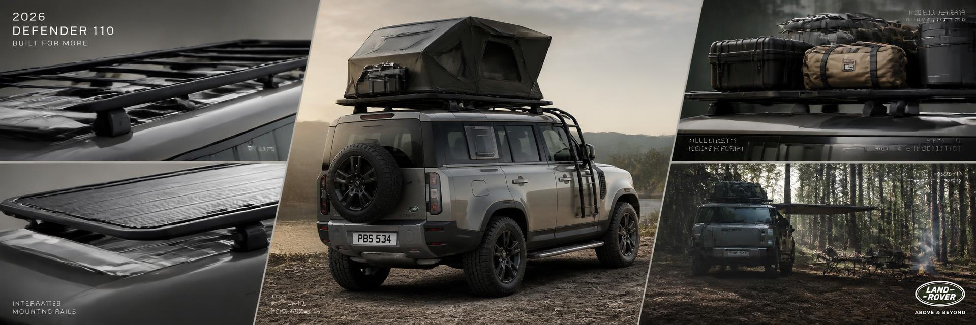 Land Rover Defender with roof rack and rooftop tent in a forest – roof load rating guide on www.defender-accessories.com