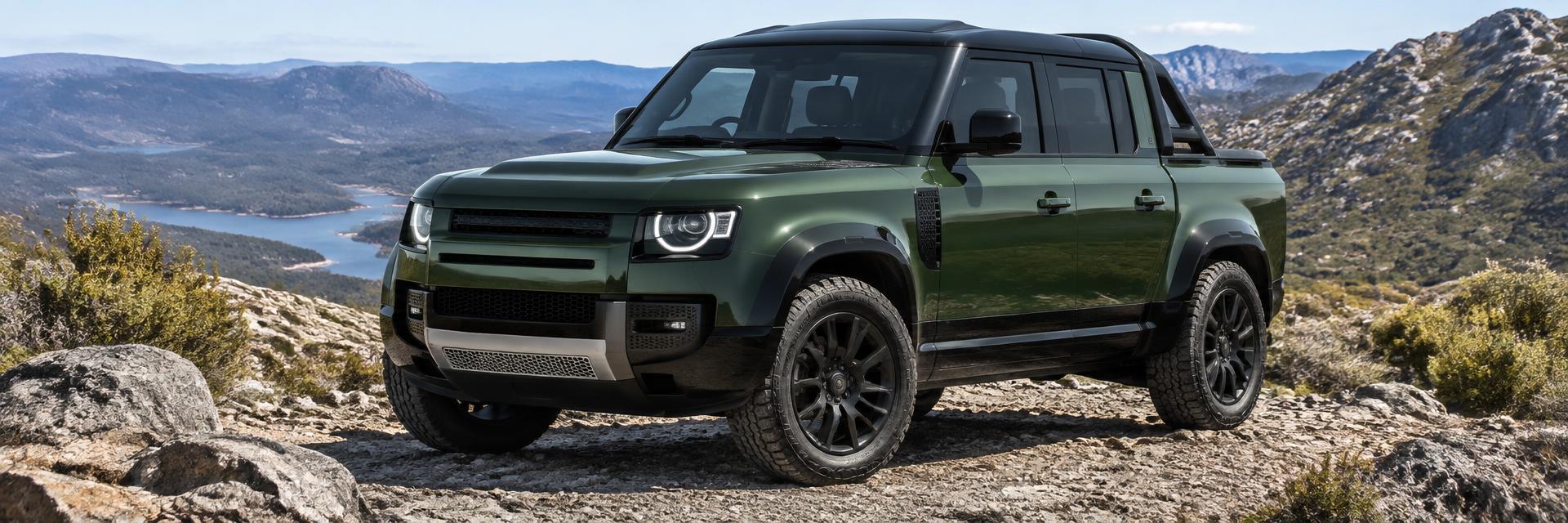 Independent forest-green NEW Defender UTE styling and features concept created for www.defender-accessories.com