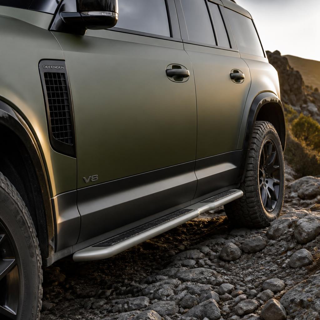 Aluminium Defender Sliders & Side Steps – Apex Alloy Side Steps popular Land Rover Defender accessory from www.defender-accessories.com