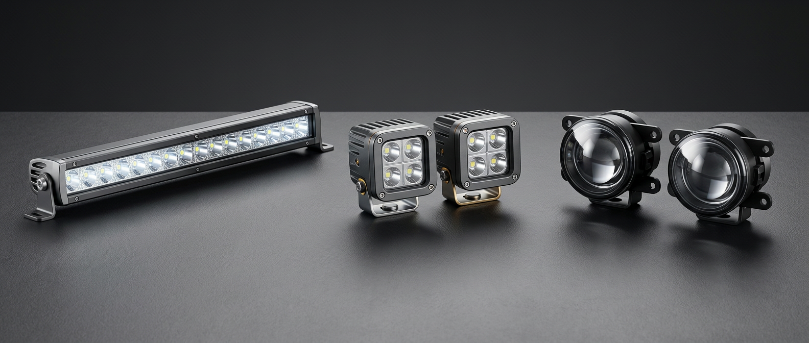 Concept montage of Land Rover Defender LED light bars and auxiliary lights — www.defender-accessories.com